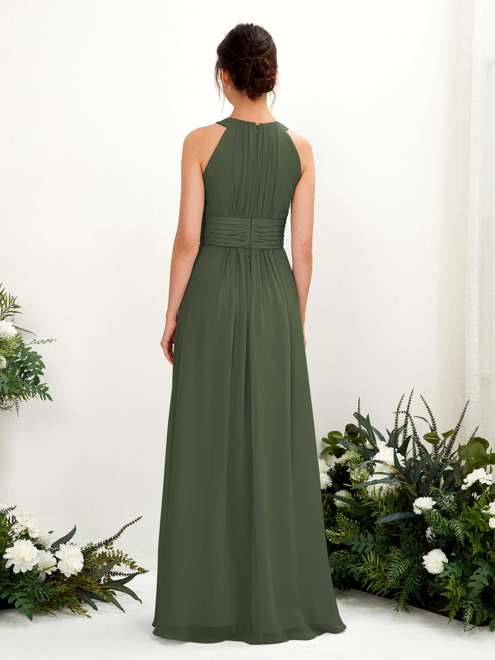 strapless open back dress Green Olive Satin Bridesmaid Dress Mermaid Floor-Length