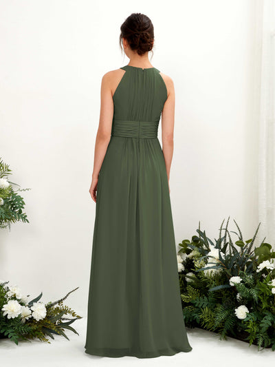 Carlyna Noelle A-Line Martini Olive Bridesmaid Dress Maxi Sleeveless Round Neck Dress Back View #color_martini-olive