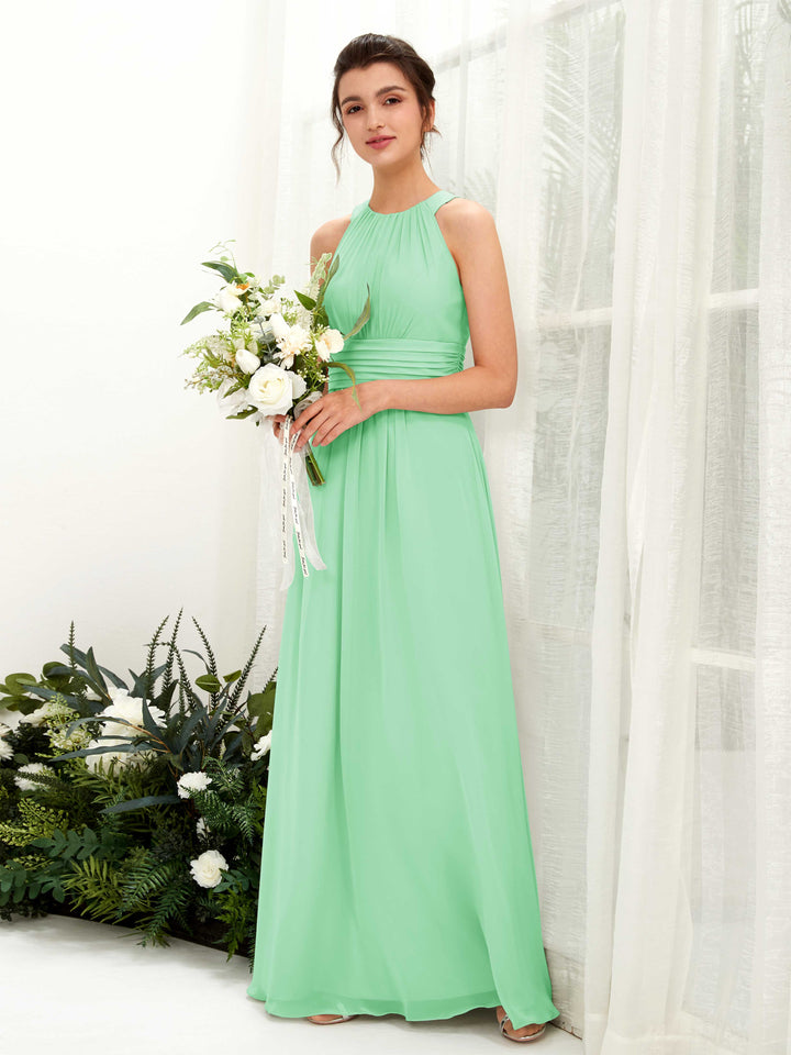Mint Green Bridesmaid Dresses Bridesmaid Dress A-line Chiffon Halter Full Length Sleeveless Wedding Party Dress (81221522)