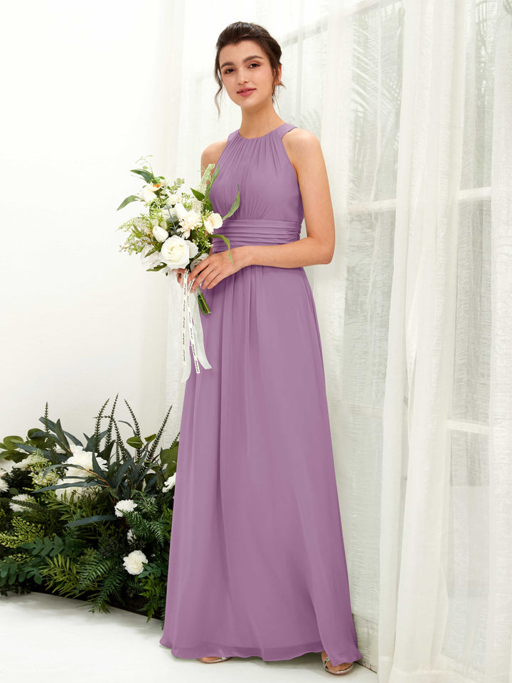 Orchid Mist Bridesmaid Dresses Bridesmaid Dress A-line Chiffon Halter Full Length Sleeveless Wedding Party Dress (81221521)