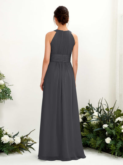 Carlyna Noelle A-Line Pewter Bridesmaid Dress Maxi Sleeveless Round Neck Dress Back View #color_pewter