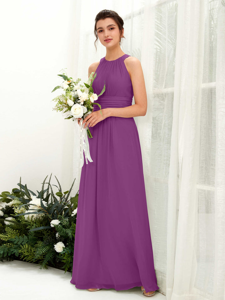 Purple Bridesmaid Dresses Bridesmaid Dress A-line Chiffon Halter Full Length Sleeveless Wedding Party Dress (81221536)