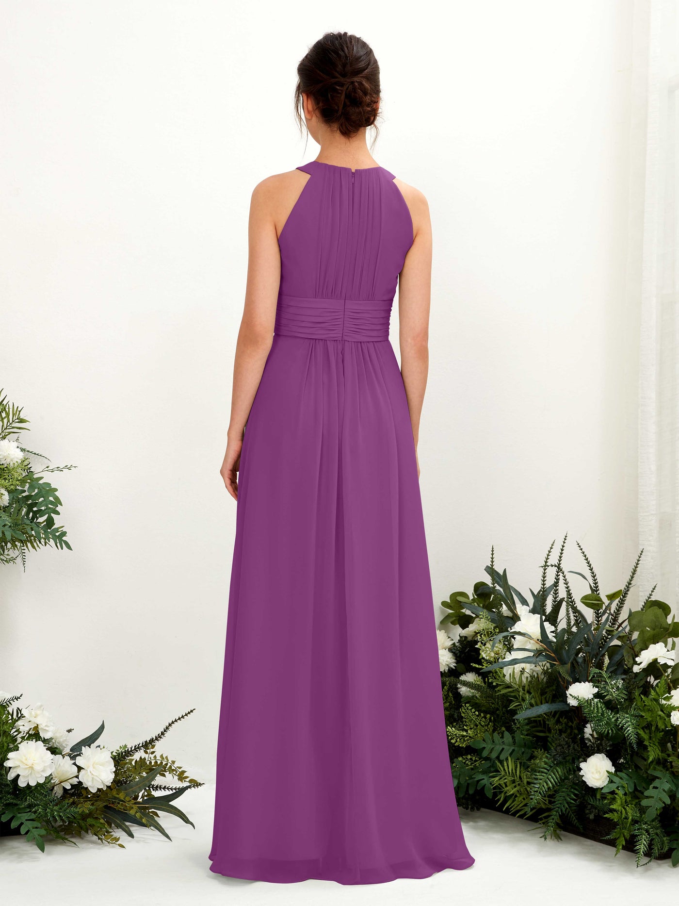 Purple Bridesmaid Dresses Bridesmaid Dress A-line Chiffon Halter Full Length Sleeveless Wedding Party Dress (81221536)#color_purple