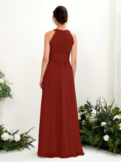 Carlyna Noelle A-Line Rust Bridesmaid Dress Maxi Sleeveless Round Neck Dress Back View #color_rust
