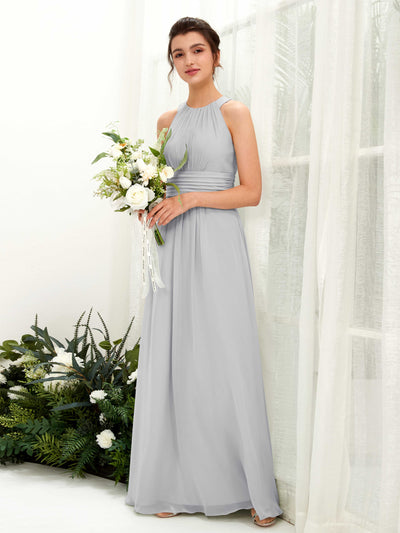 Silver Bridesmaid Dresses Bridesmaid Dress A-line Chiffon Halter Full Length Sleeveless Wedding Party Dress (81221527)#color_silver