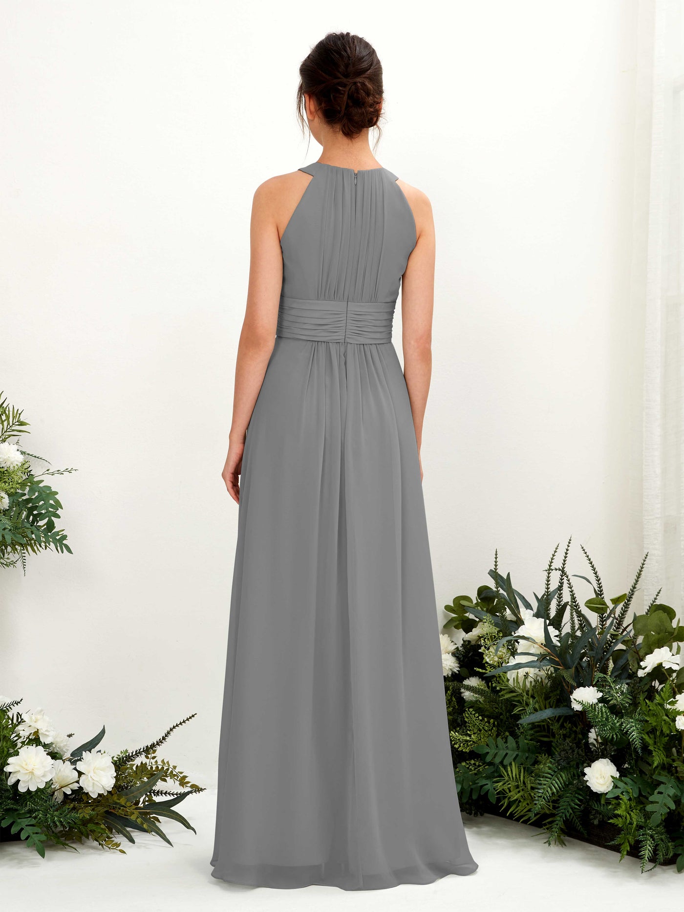 Steel Gray Bridesmaid Dresses Bridesmaid Dress A-line Chiffon Halter Full Length Sleeveless Wedding Party Dress (81221520)#color_steel-gray