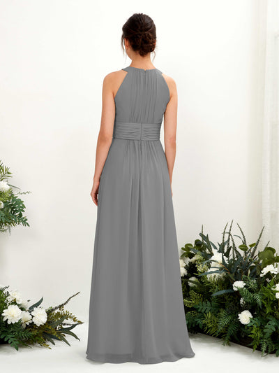 Carlyna Noelle A-Line Steel Gray Bridesmaid Dress Maxi Sleeveless Round Neck Dress Back View #color_steel-gray