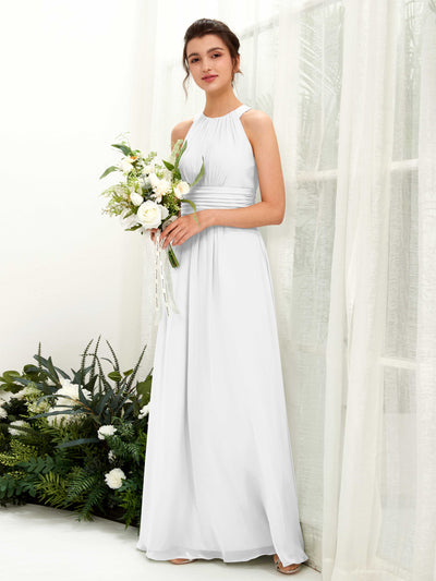 White Bridesmaid Dresses Bridesmaid Dress A-line Chiffon Halter Full Length Sleeveless Wedding Party Dress (81221542)#color_white
