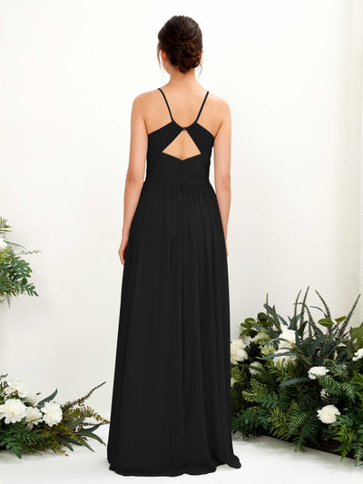 Carlyna Angela A-Line Black Bridesmaid Dress Maxi Sleeveless V-Neck Dress Back View #color_black