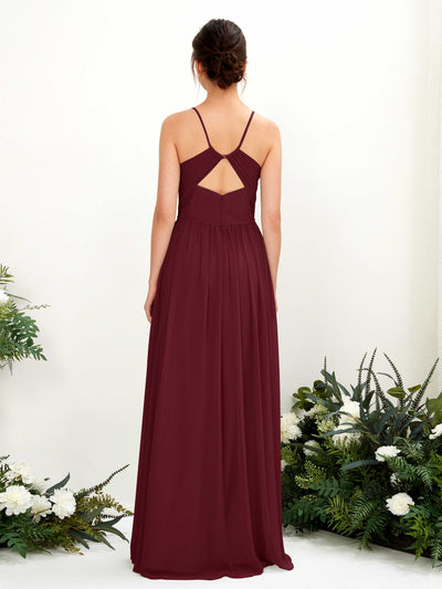 Carlyna Angela A-Line Burgundy Bridesmaid Dress Maxi Sleeveless V-Neck Dress Back View #color_burgundy