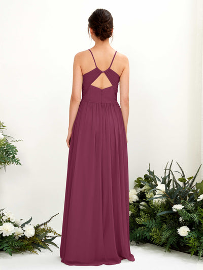 Carlyna Angela A-Line Chianti Bridesmaid Dress Maxi Sleeveless V-Neck Dress Back View #color_chianti