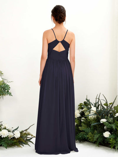 Carlyna Angela A-Line Dark Navy Bridesmaid Dress Maxi Sleeveless V-Neck Dress Back View #color_dark-navy