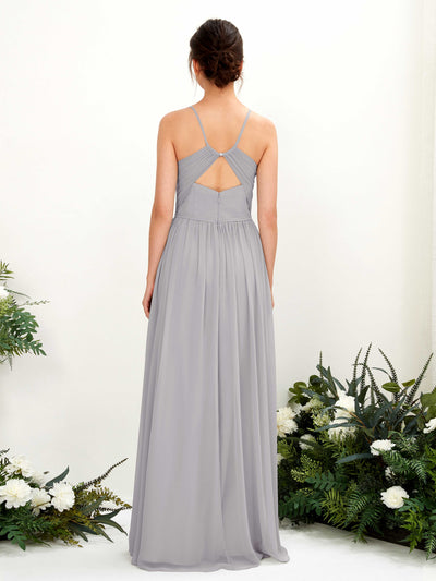 Carlyna Angela A-Line Dove Bridesmaid Dress Maxi Sleeveless V-Neck Dress Back View #color_dove