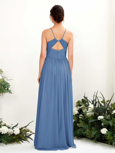 Carlyna Angela A-Line Dusty Blue Bridesmaid Dress Maxi Sleeveless V-Neck Dress Back View #color_dusty-blue