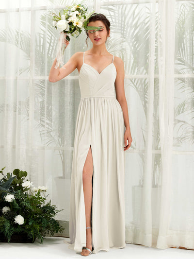 Carlyna Angela A-Line Ivory Bridesmaid Dress Maxi Sleeveless V-Neck Dress Front View #color_ivory