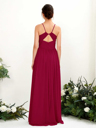 Carlyna Angela A-Line Jester Red Bridesmaid Dress Maxi Sleeveless V-Neck Dress Back View #color_jester-red