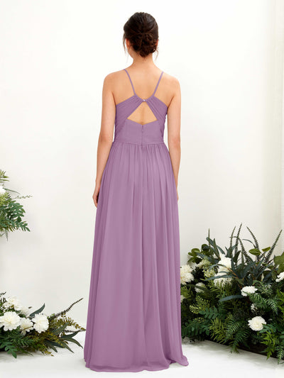 Carlyna Angela A-Line Orchid Mist Bridesmaid Dress Maxi Sleeveless V-Neck Dress Back View #color_orchid-mist