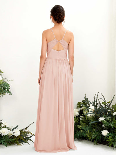 Carlyna Angela A-Line Pearl Pink Bridesmaid Dress Maxi Sleeveless V-Neck Dress Back View #color_pearl-pink