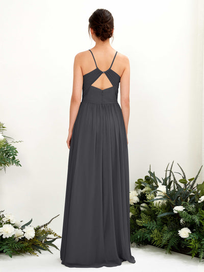Carlyna Angela A-Line Pewter Bridesmaid Dress Maxi Sleeveless V-Neck Dress Back View #color_pewter
