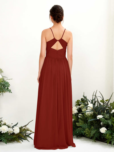 Carlyna Angela A-Line Rust Bridesmaid Dress Maxi Sleeveless V-Neck Dress Back View #color_rust