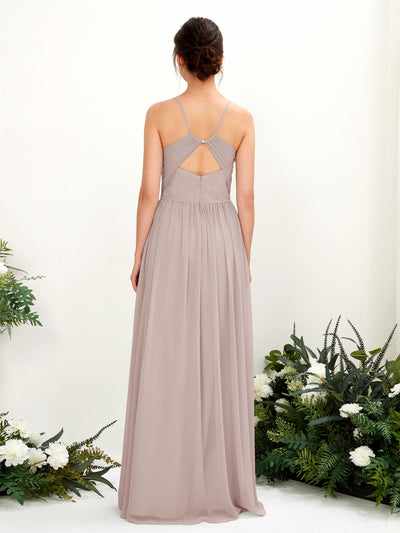 Carlyna Angela A-Line Taupe Bridesmaid Dress Maxi Sleeveless V-Neck Dress Back View #color_taupe