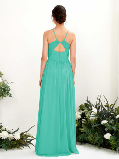 Carlyna Angela A-Line Tiffany Bridesmaid Dress Maxi Sleeveless V-Neck Dress Back View #color_tiffany