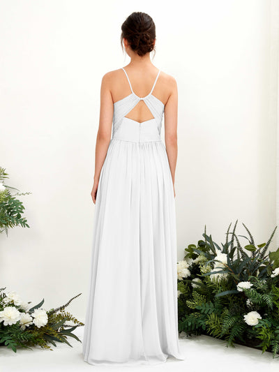 Carlyna Angela A-Line White Bridesmaid Dress Maxi Sleeveless V-Neck Dress Back View #color_white