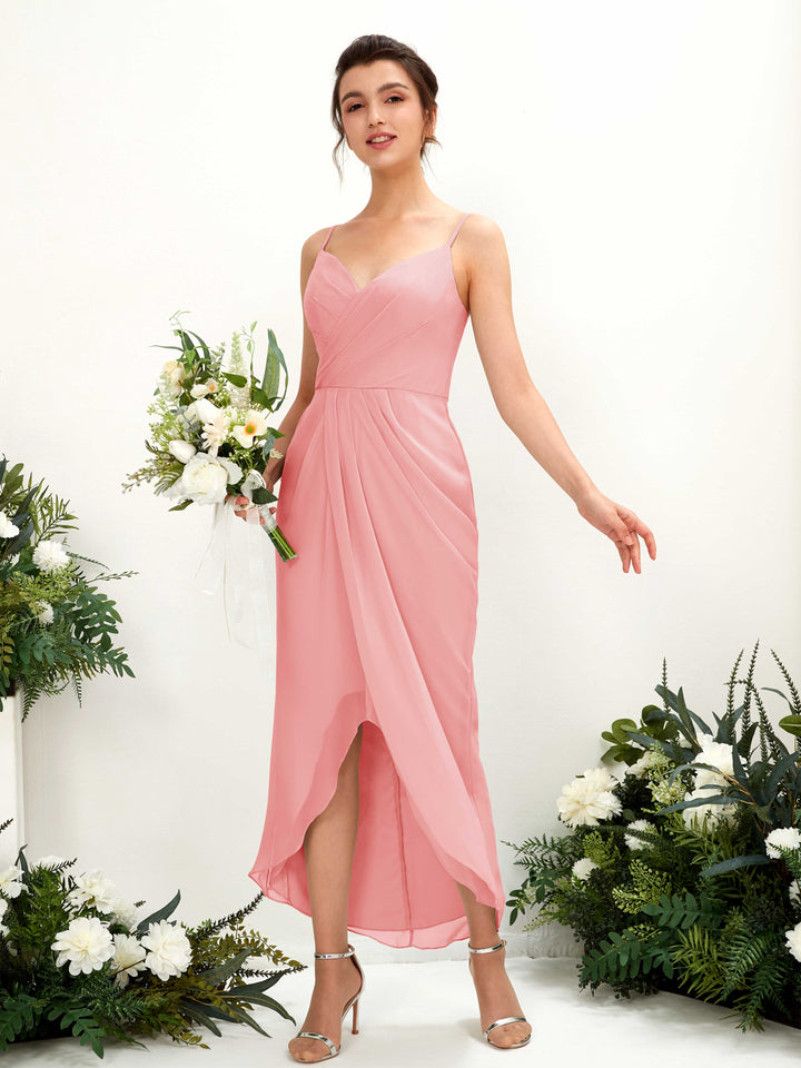 Ballet Pink Bridesmaid Dresses Bridesmaid Dress Chiffon Spaghetti-straps Tea Length Sleeveless Wedding Party Dress (81221340)