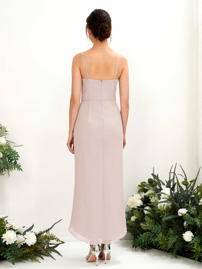 Carlyna Liliane Sheath Biscotti Bridesmaid Dress Midi Sleeveless V-Neck Dress Back View #color_biscotti