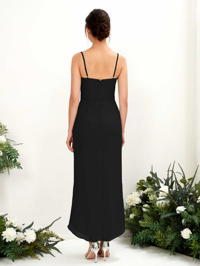 Carlyna Liliane Sheath Black Bridesmaid Dress Midi Sleeveless V-Neck Dress Back View #color_black