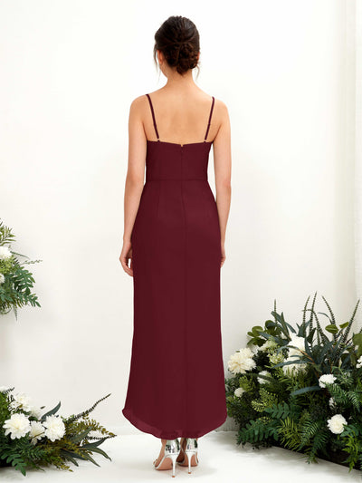 Carlyna Liliane Sheath Burgundy Bridesmaid Dress Midi Sleeveless V-Neck Dress Back View #color_burgundy