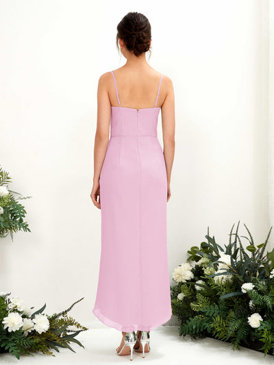 Carlyna Liliane Sheath Candy Pink Bridesmaid Dress Midi Sleeveless V-Neck Dress Back View #color_candy-pink