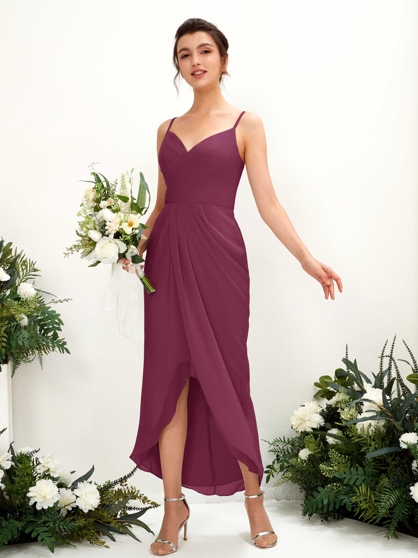 Chianti Bridesmaid Dresses Bridesmaid Dress Chiffon Spaghetti-straps Tea Length Sleeveless Wedding Party Dress (81221334)#color_chianti