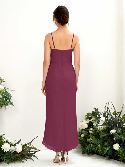Carlyna Liliane Sheath Chianti Bridesmaid Dress Midi Sleeveless V-Neck Dress Back View #color_chianti