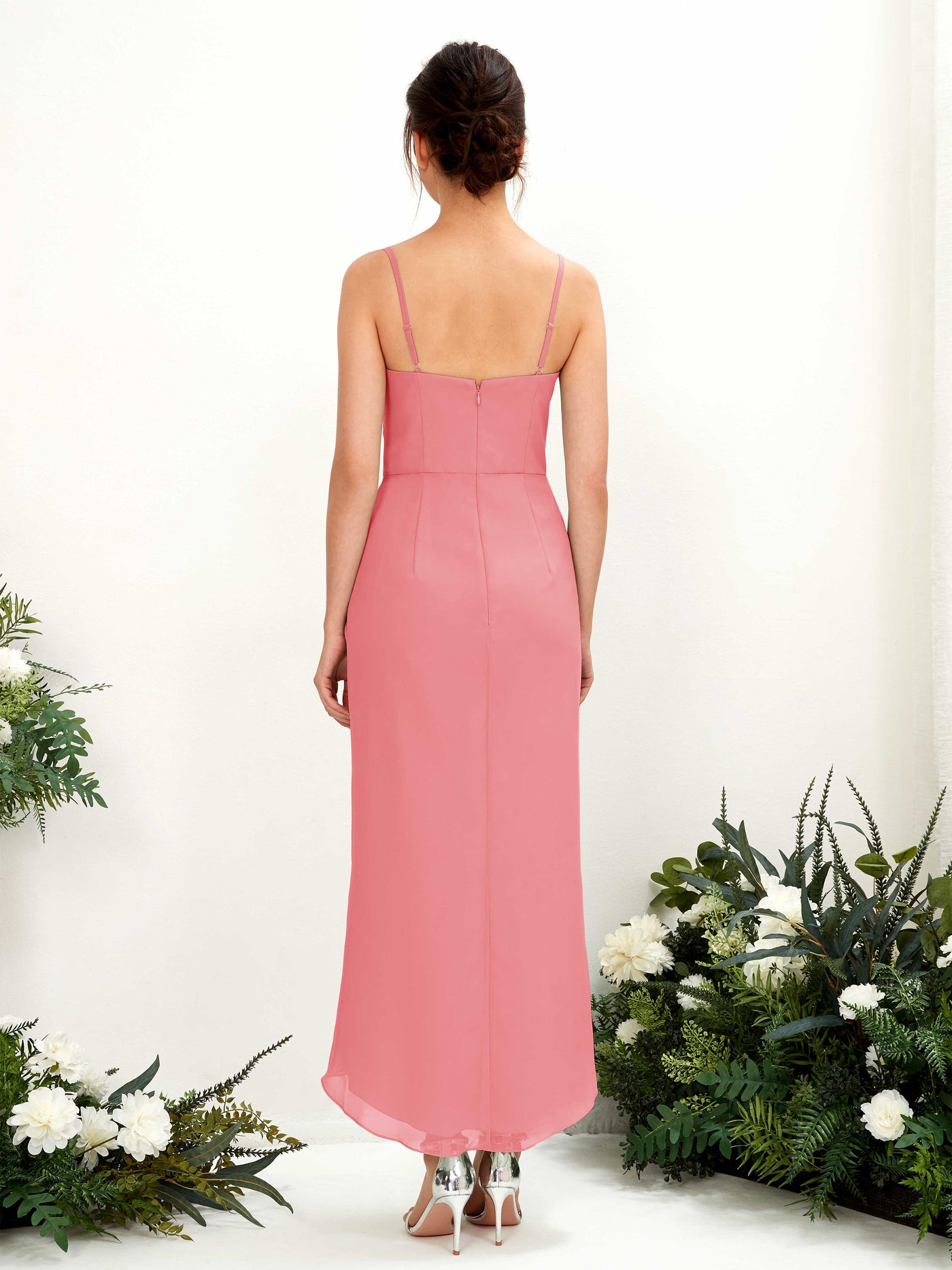 Coral Pink Bridesmaid Dresses Bridesmaid Dress Chiffon Spaghetti-straps Tea Length Sleeveless Wedding Party Dress (81221330)#color_coral-pink