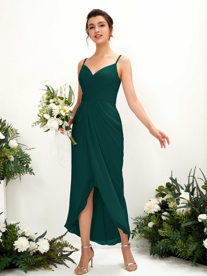 Dark Emerald Bridesmaid Dresses Bridesmaid Dress Chiffon Spaghetti-straps Tea Length Sleeveless Wedding Party Dress (81221317)