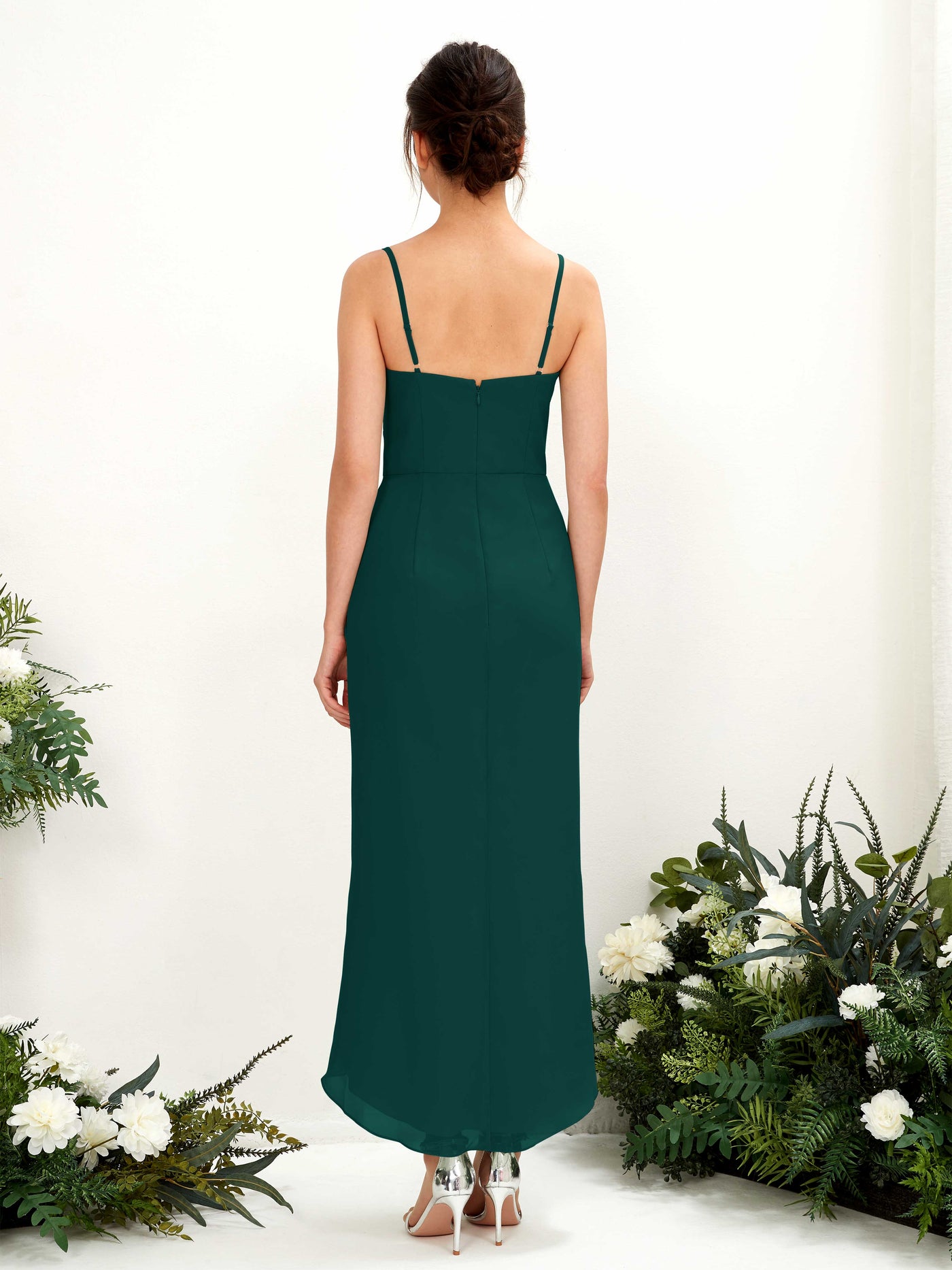 Dark Emerald Bridesmaid Dresses Bridesmaid Dress Chiffon Spaghetti-straps Tea Length Sleeveless Wedding Party Dress (81221317)#color_dark-emerald