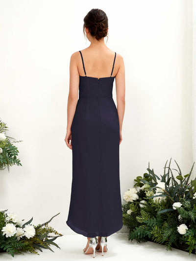 Carlyna Liliane Sheath Dark Navy Bridesmaid Dress Midi Sleeveless V-Neck Dress Back View #color_dark-navy