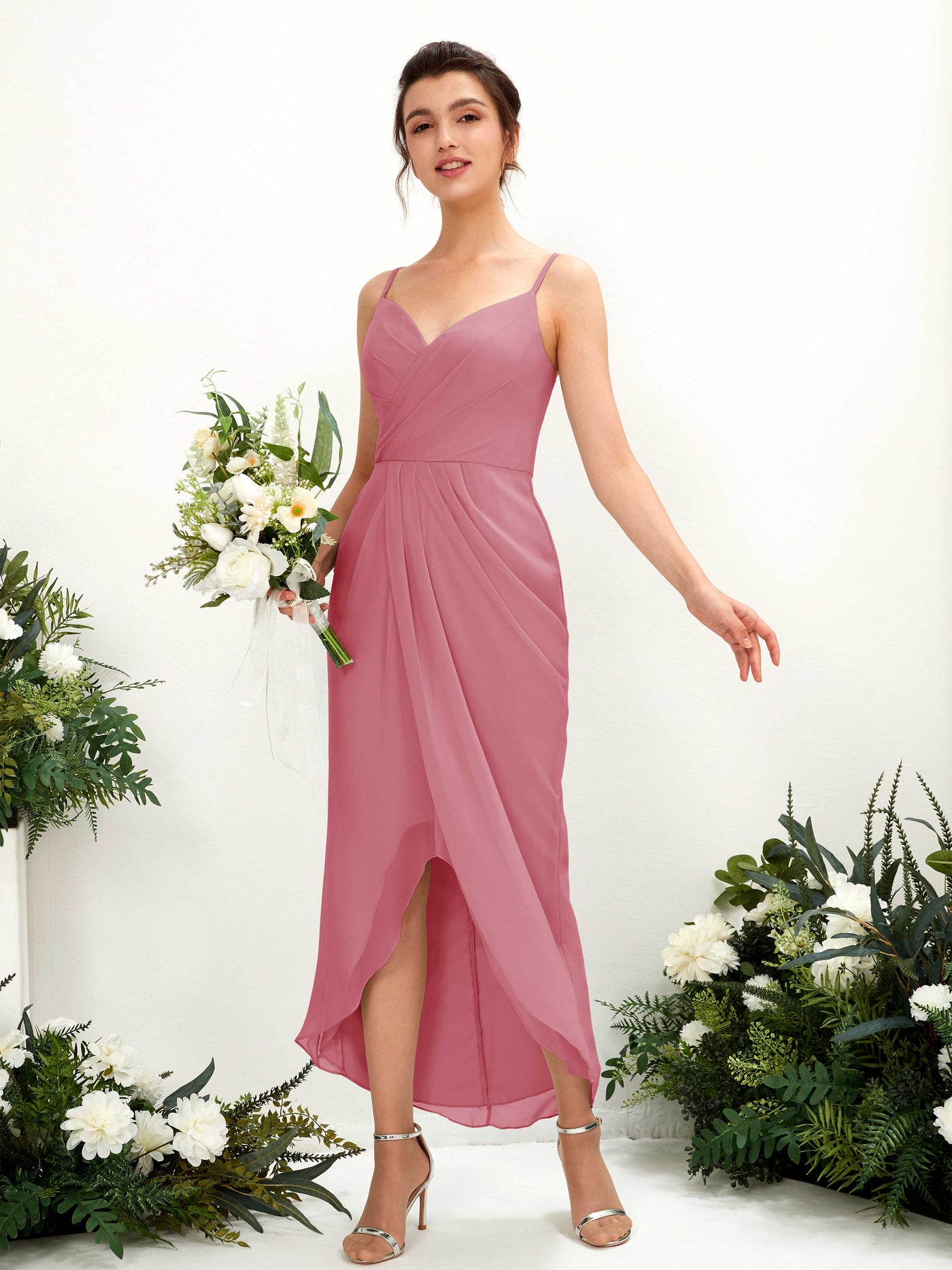 Desert Rose Bridesmaid Dresses Bridesmaid Dress Chiffon Spaghetti-straps Tea Length Sleeveless Wedding Party Dress (81221311)#color_desert-rose