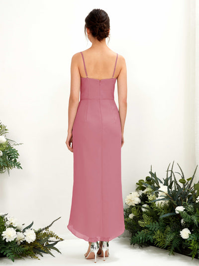 Carlyna Liliane Sheath Desert Rose Bridesmaid Dress Midi Sleeveless V-Neck Dress Back View #color_desert-rose