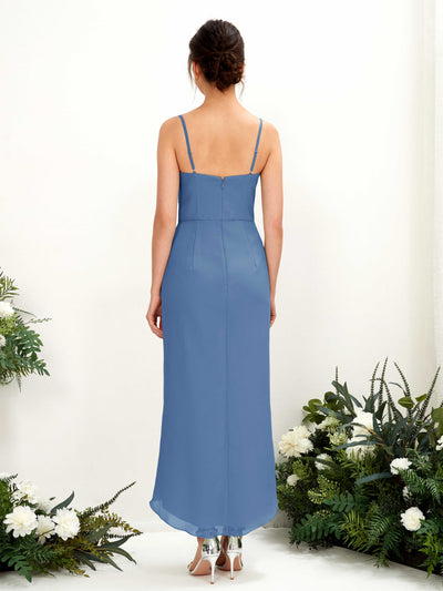 Carlyna Liliane Sheath Dusty Blue Bridesmaid Dress Midi Sleeveless V-Neck Dress Back View #color_dusty-blue