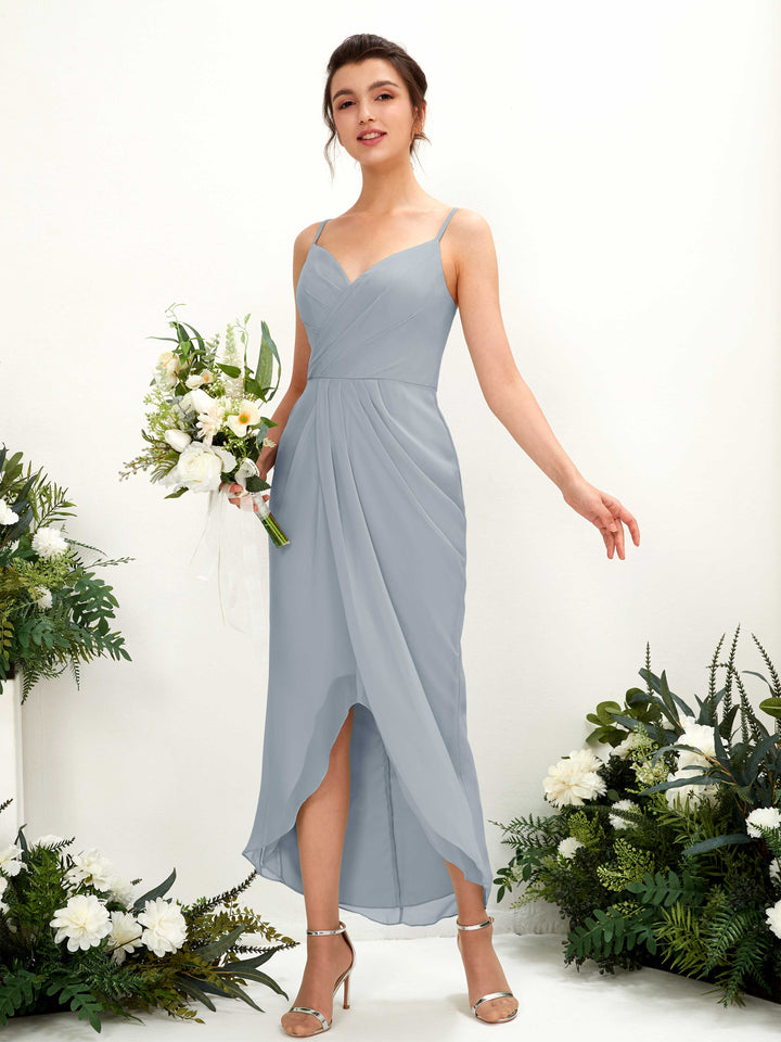 Dusty Blue-Upgrade Bridesmaid Dresses Bridesmaid Dress Chiffon Spaghetti-straps Tea Length Sleeveless Wedding Party Dress (81221304)