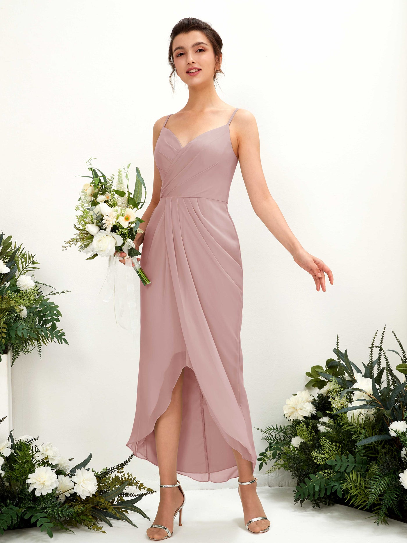 Dusty Rose Bridesmaid Dresses Bridesmaid Dress Chiffon Spaghetti-straps Tea Length Sleeveless Wedding Party Dress (81221309)#color_dusty-rose
