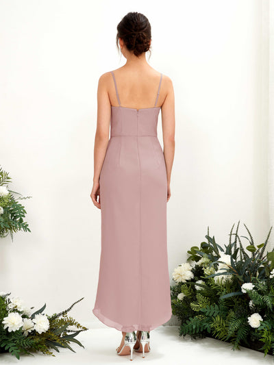 Carlyna Liliane Sheath Dusty Rose Bridesmaid Dress Midi Sleeveless V-Neck Dress Back View #color_dusty-rose