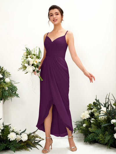 Carlyna Liliane Sheath Grape Bridesmaid Dress Midi Sleeveless V-Neck Dress Front View #color_grape