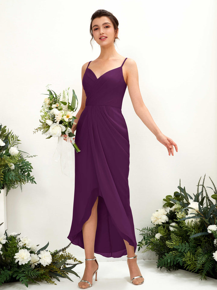 Grape Bridesmaid Dresses Bridesmaid Dress Chiffon Spaghetti-straps Tea Length Sleeveless Wedding Party Dress (81221331)