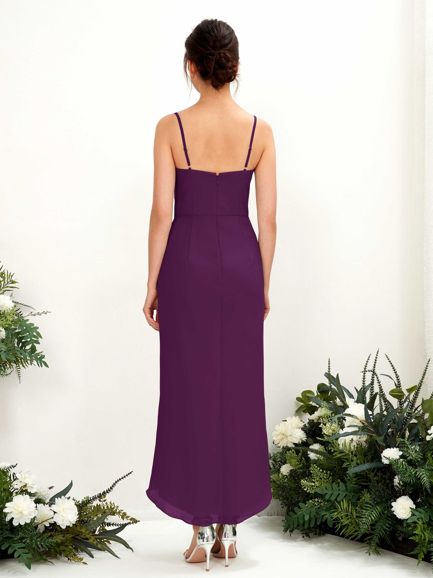 Grape Bridesmaid Dresses Bridesmaid Dress Chiffon Spaghetti-straps Tea Length Sleeveless Wedding Party Dress (81221331)#color_grape