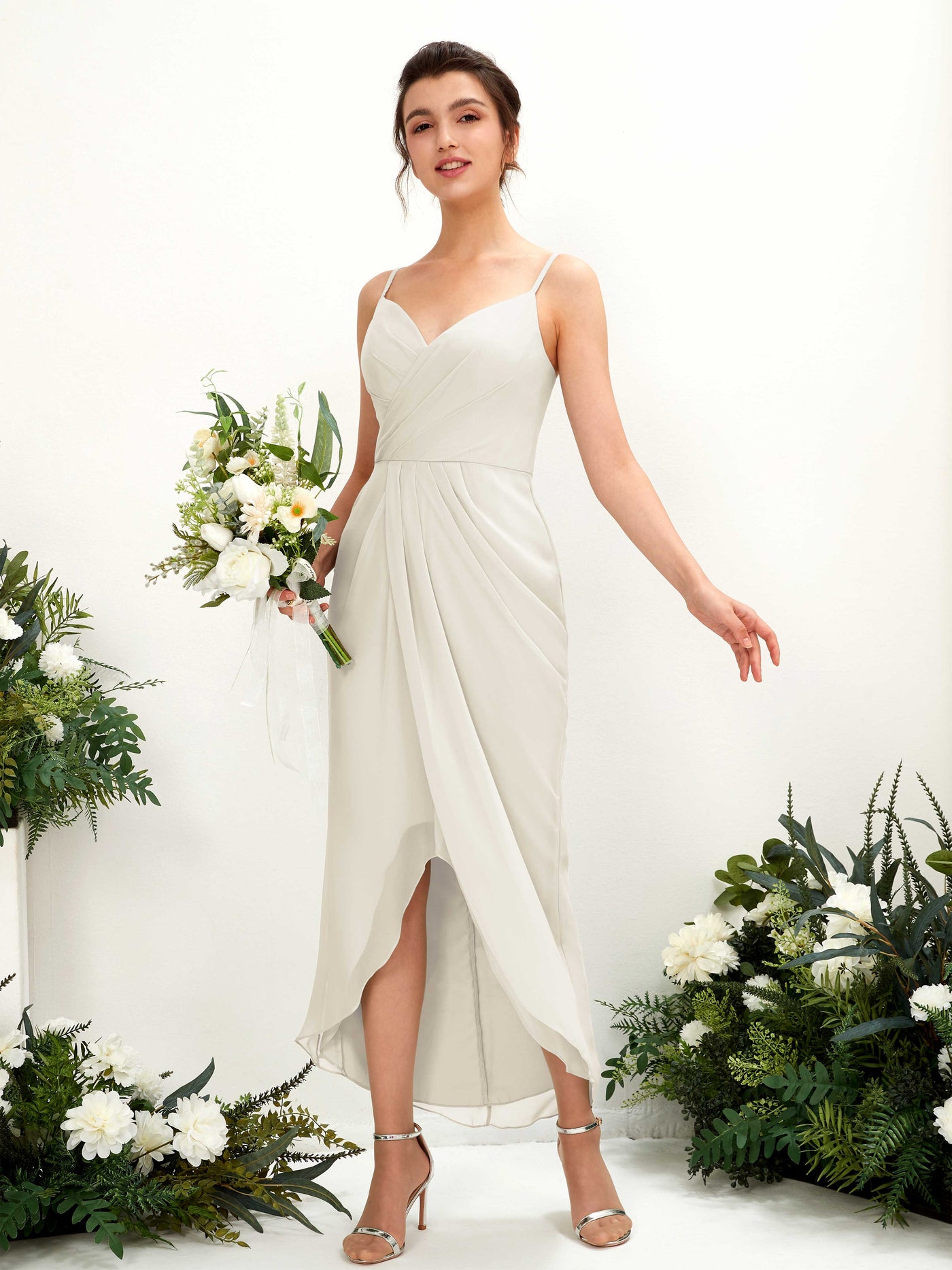 Ivory Bridesmaid Dresses Bridesmaid Dress Chiffon Spaghetti-straps Tea Length Sleeveless Wedding Party Dress (81221326)#color_ivory