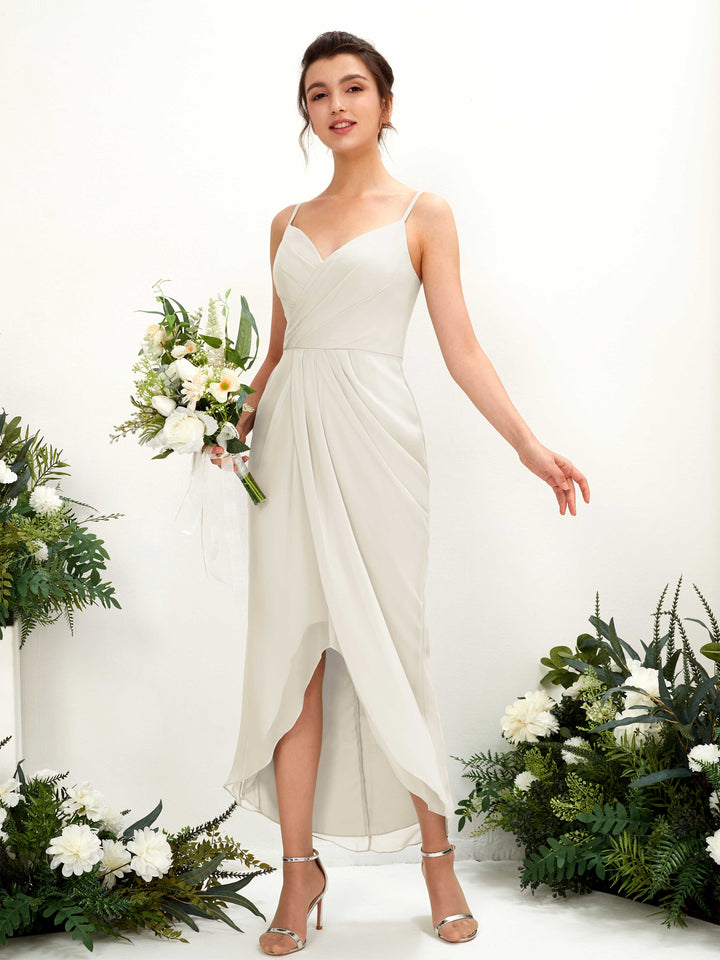 Ivory Bridesmaid Dresses Bridesmaid Dress Chiffon Spaghetti-straps Tea Length Sleeveless Wedding Party Dress (81221326)