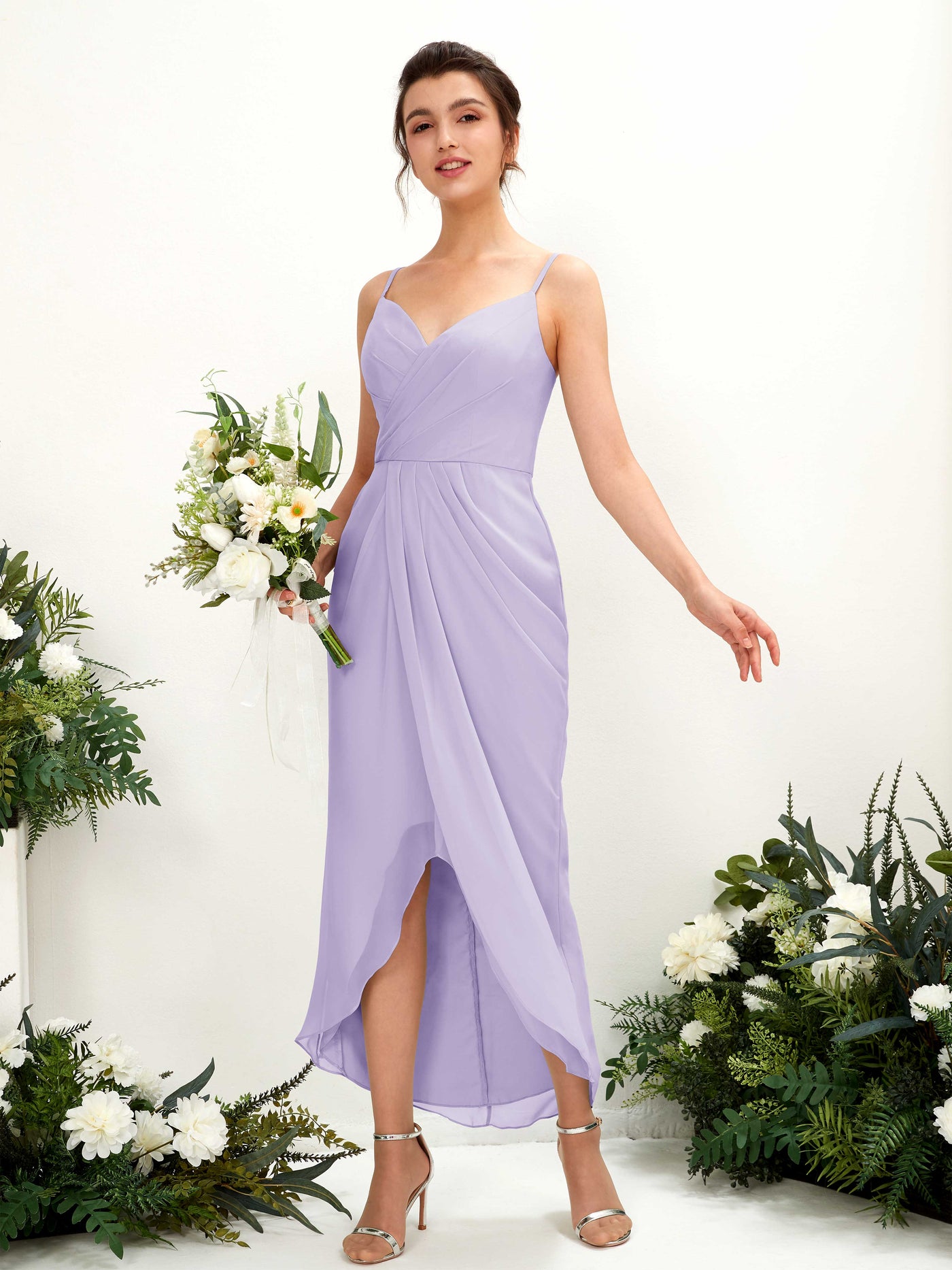 Lilac Bridesmaid Dresses Bridesmaid Dress Chiffon Spaghetti-straps Tea Length Sleeveless Wedding Party Dress (81221314)#color_lilac